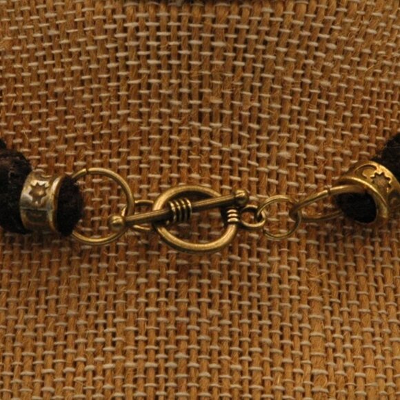 Gold-Toned Antiqued Rhinestone Horseshoe on a Handmade Black 20 1/4" Hemp Chain - Picture 6 of 6